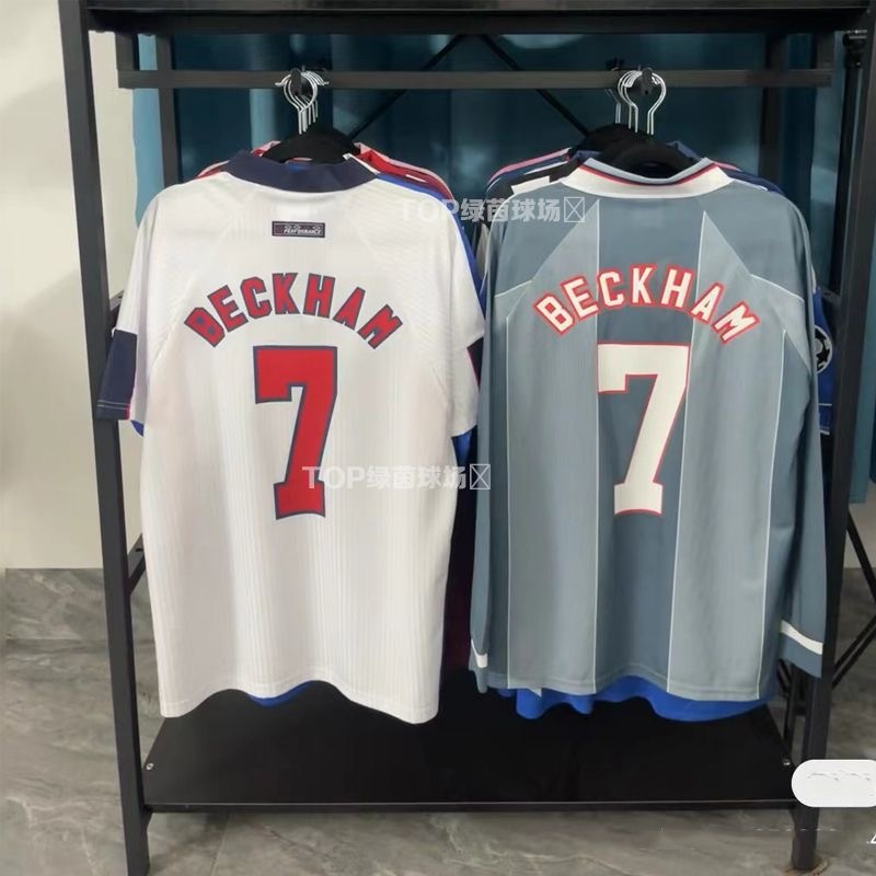 1998 England World Cup jersey, number 7, Beckham home short-sleeved retro jersey, Owen football kit
