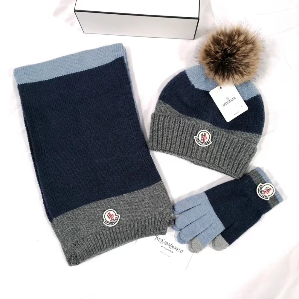 Moncler winter three-piece set (scarf + fleece-lined hat + gloves)