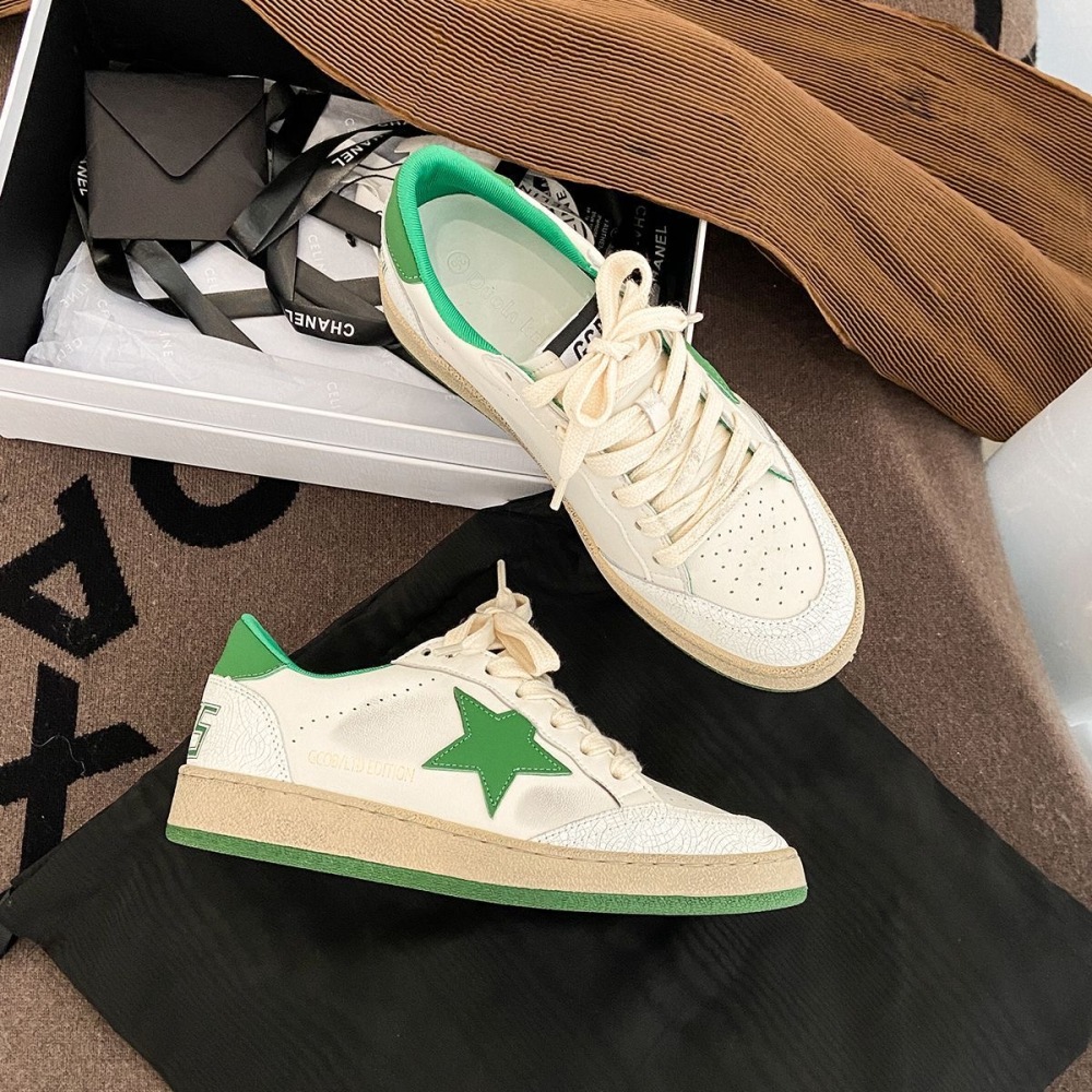 Genuine leather star-patterned white sneakers for women, autumn style, trendy flat, distressed, retro, dirty sneakers