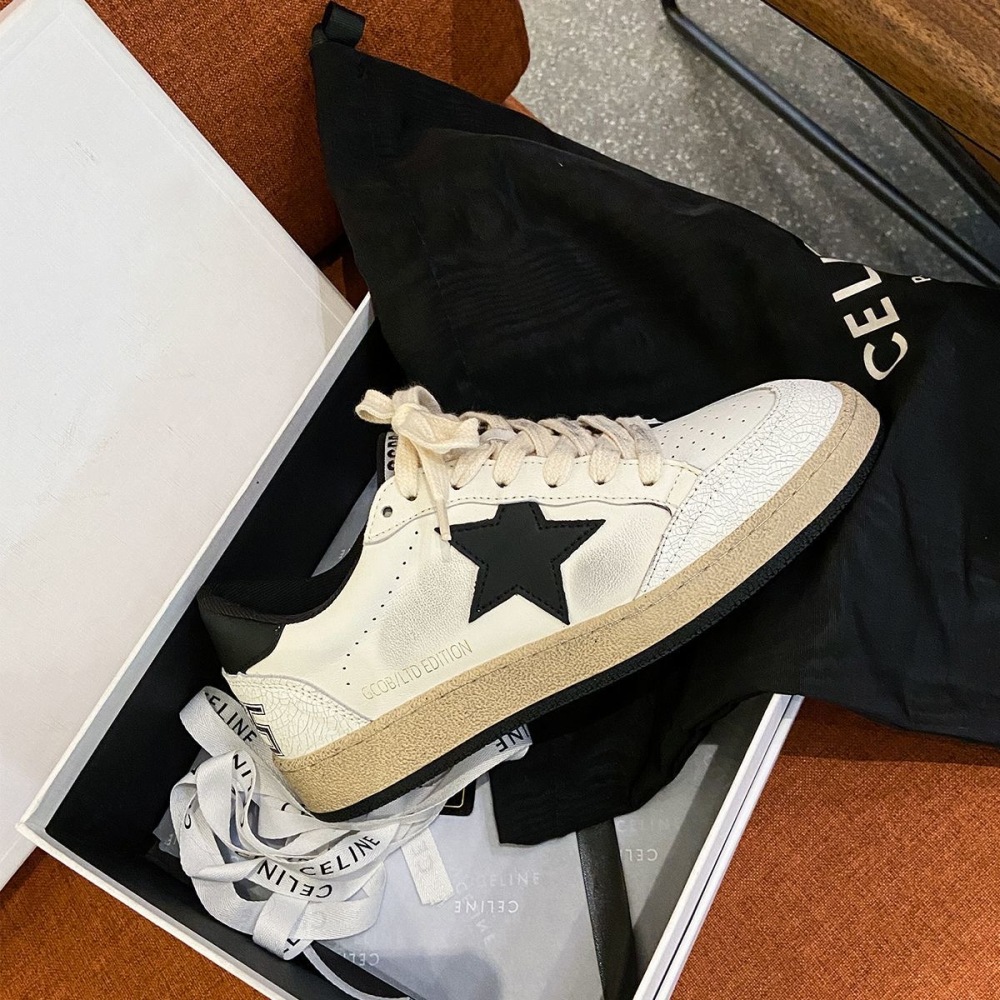 Genuine leather star-patterned white sneakers for women, autumn style, trendy flat, distressed, retro, dirty sneakers