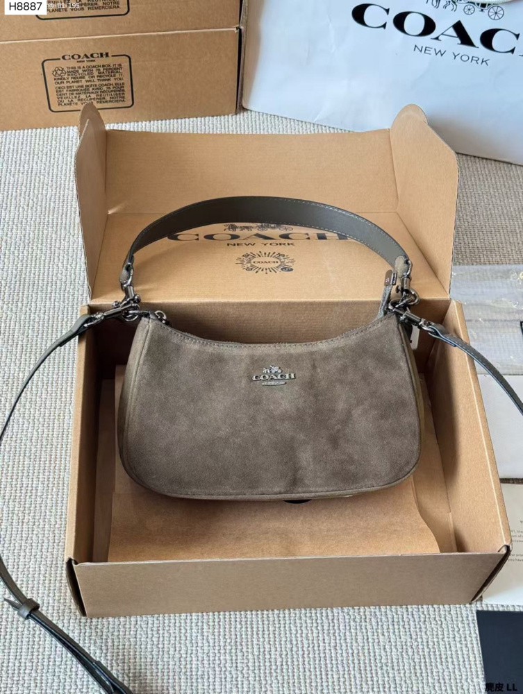 Coach bag in 3 colors, suede shoulder\/crossbody\/underarm style.