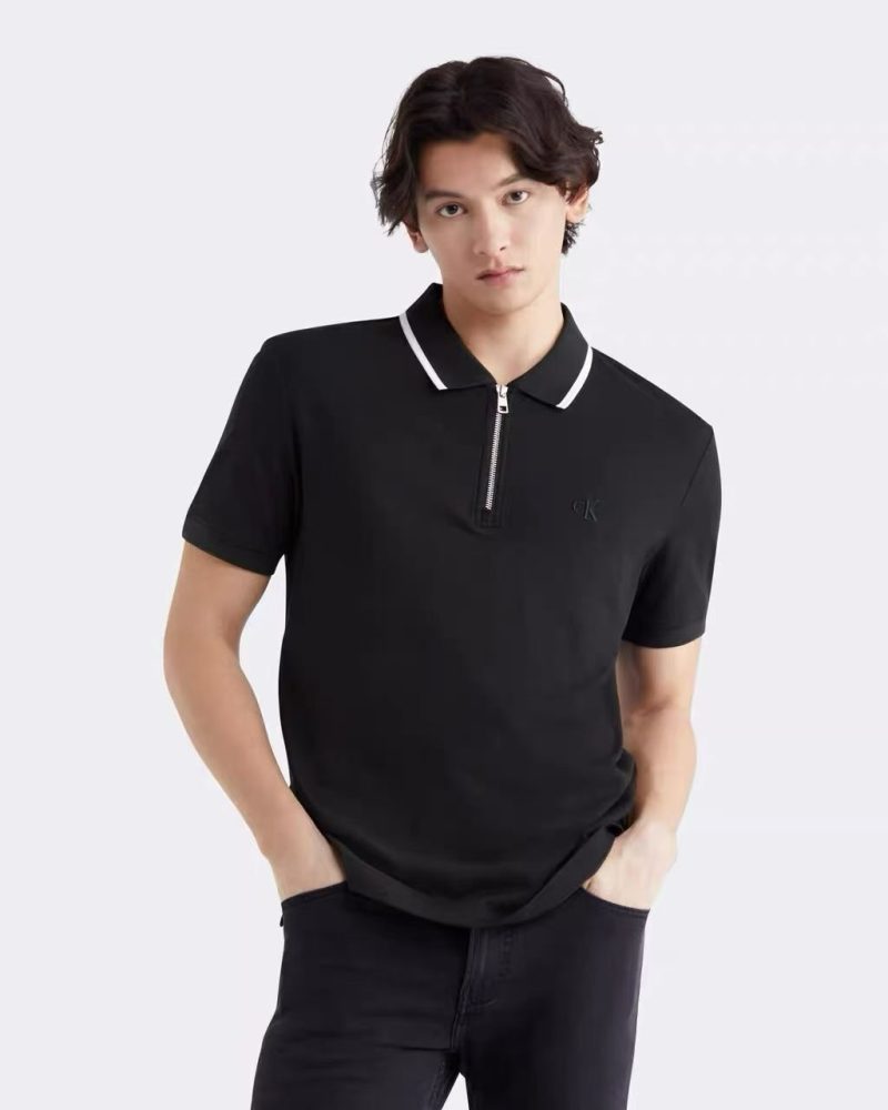 CK Men's Half-Zip Polo Shirt with Turn-Down Collar Short Sleeve