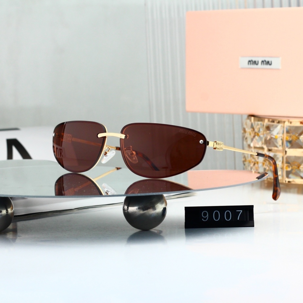 Miu Miu Signature Logo Narrow Rimless Oval Sunglasses 9007