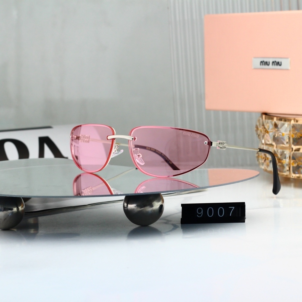 Miu Miu Signature Logo Narrow Rimless Oval Sunglasses 9007