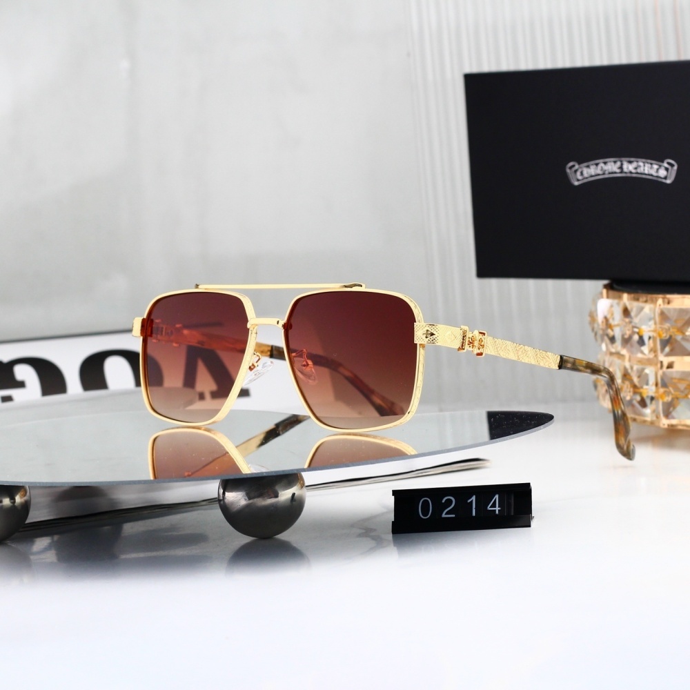 Chrome Hearts Retro Pilot Square Sunglasses with Engraved Temple 0214