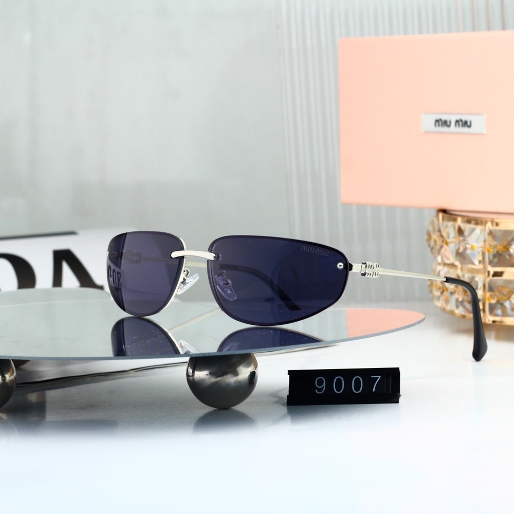 Miu Miu Signature Logo Narrow Rimless Oval Sunglasses 9007