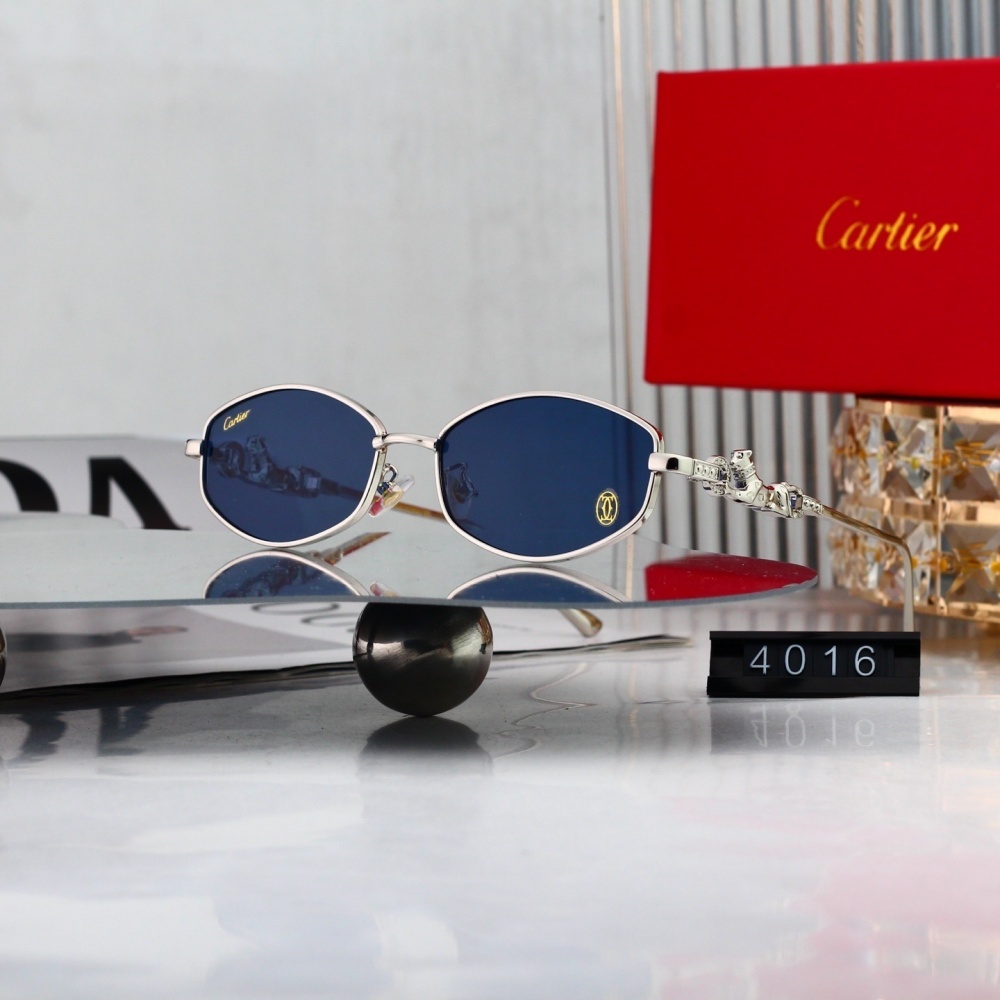 Cartier Panthère Gold Frame Oval Sunglasses with Panther Temple Detail 4016