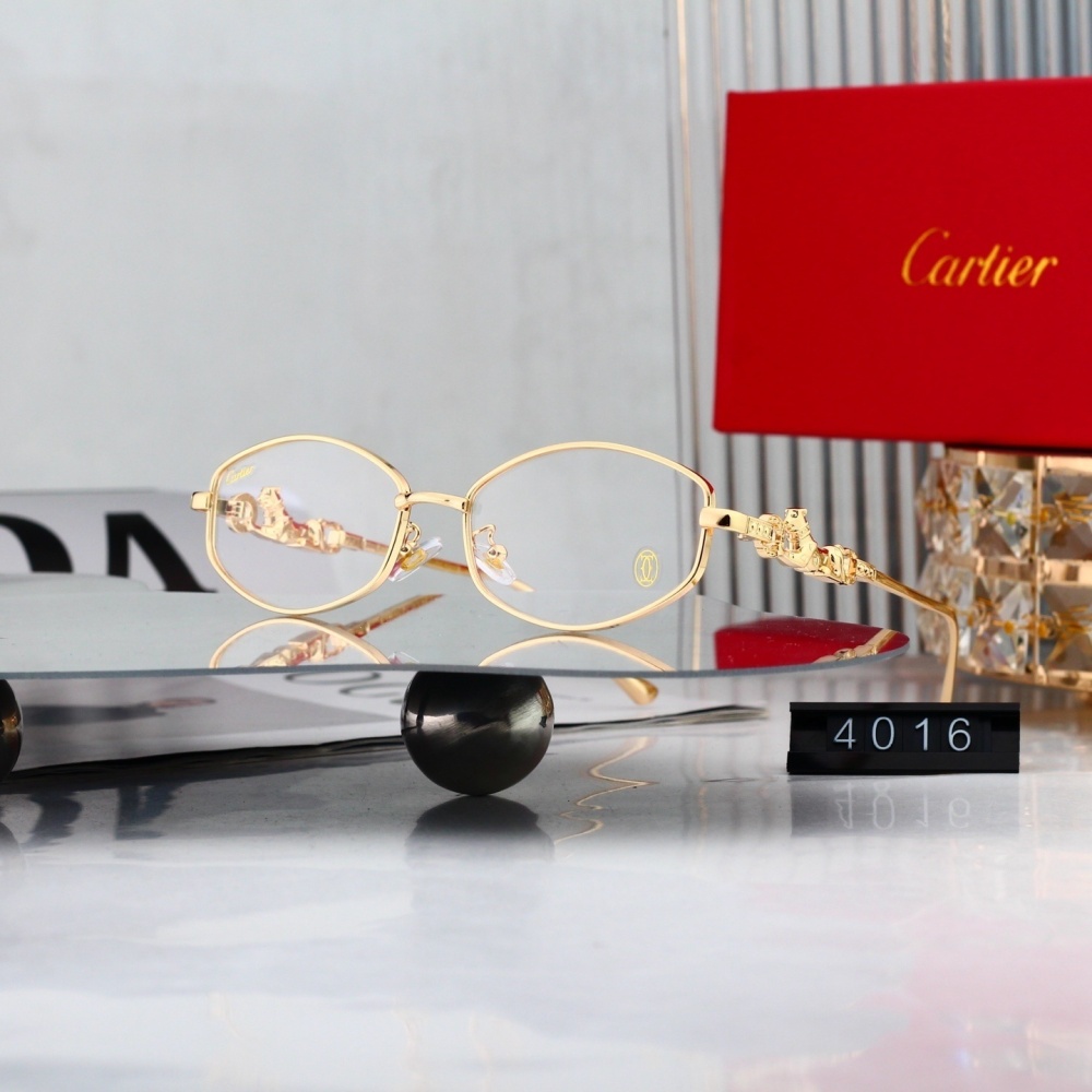 Cartier Panthère Gold Frame Oval Sunglasses with Panther Temple Detail 4016