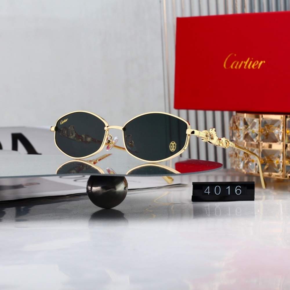 Cartier Panthère Gold Frame Oval Sunglasses with Panther Temple Detail 4016