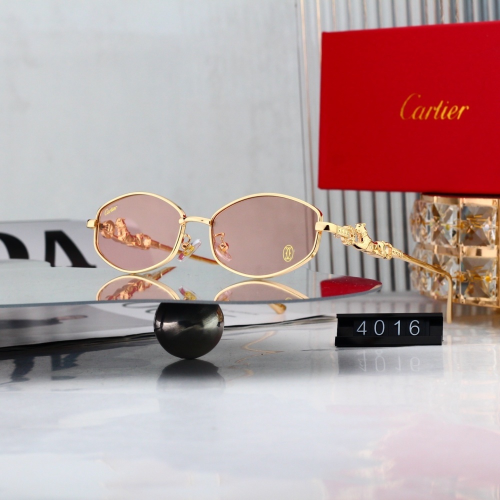 Cartier Panthère Gold Frame Oval Sunglasses with Panther Temple Detail 4016