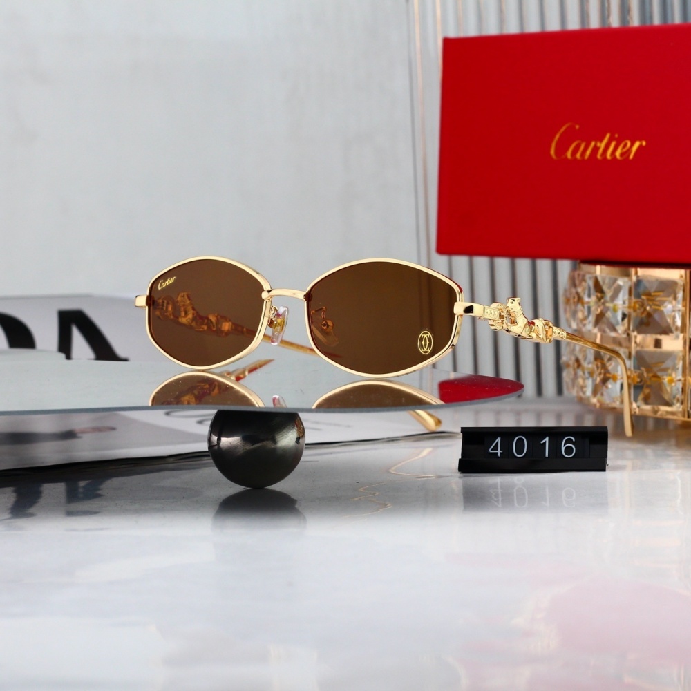 Cartier Panthère Gold Frame Oval Sunglasses with Panther Temple Detail 4016