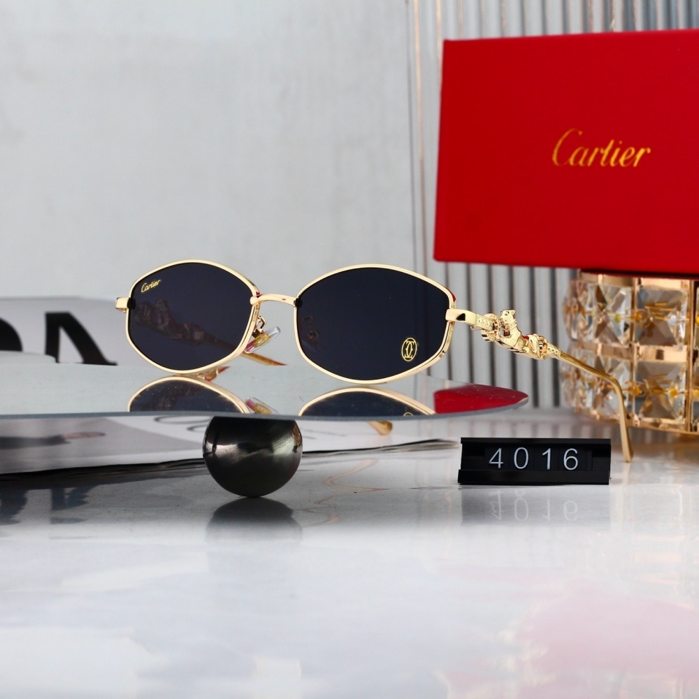 Cartier Panthère Gold Frame Oval Sunglasses with Panther Temple Detail 4016