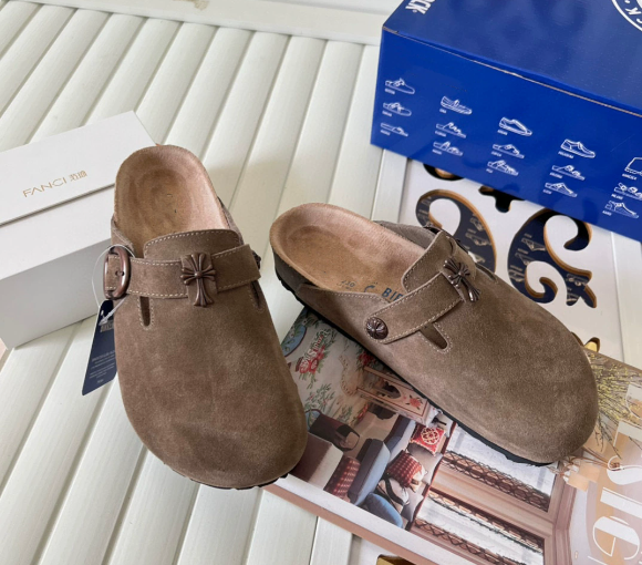 BIRKENSTOCK x Chrome Hearts — Genuine Leather Casual Slides for Men and Women