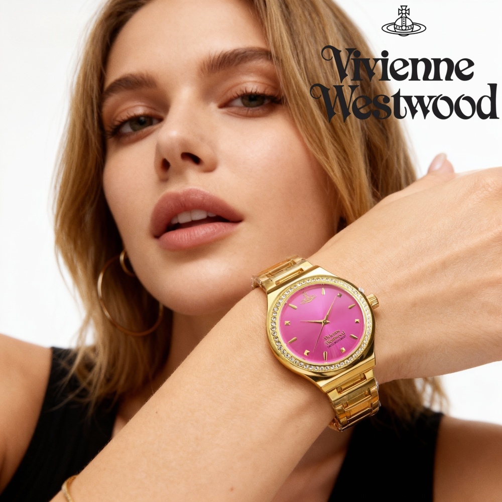 Vivienne Westwood "Dragon Fruit" Pink Dial Gold Stainless Steel Ladies Watch