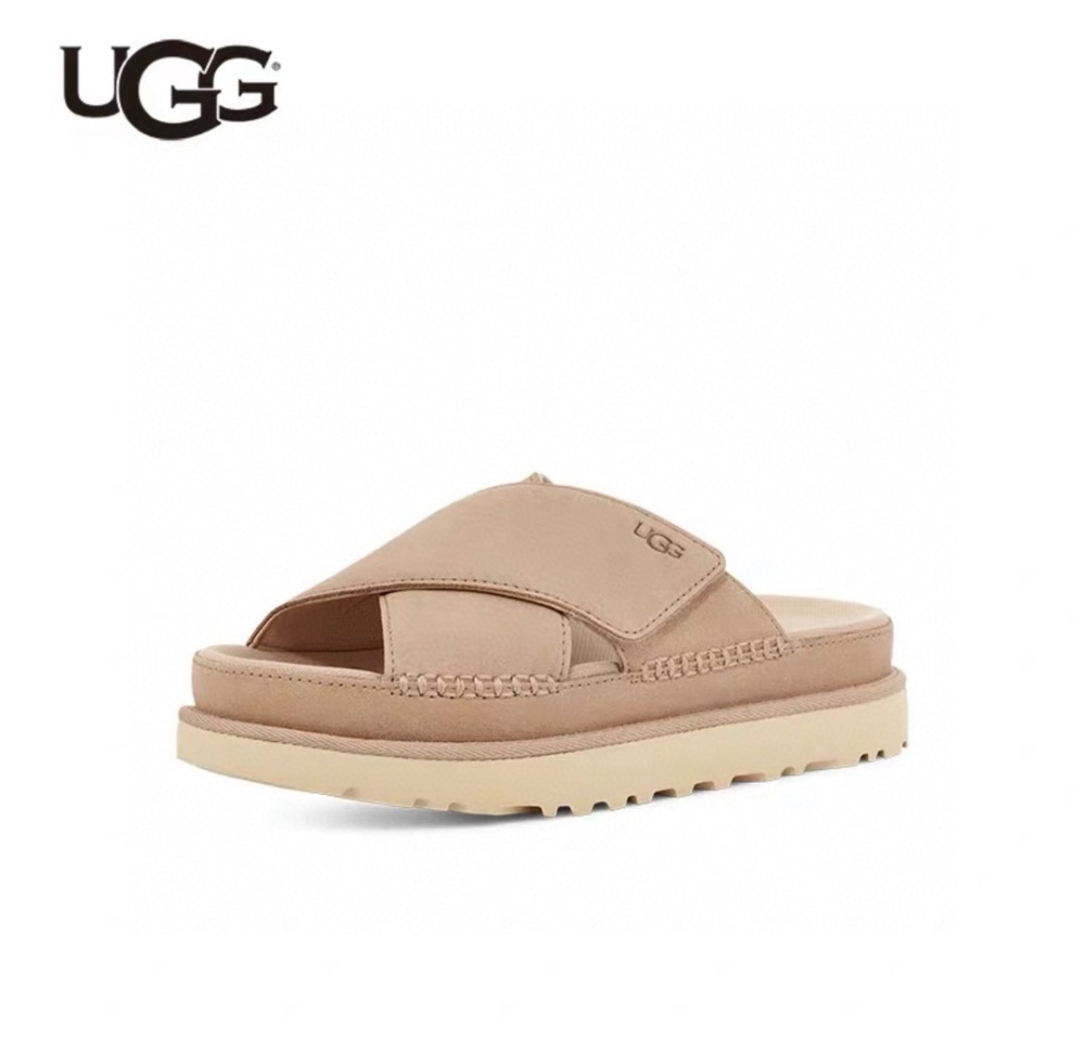 UGG Suede Cross Strap Platform Slide Sandal