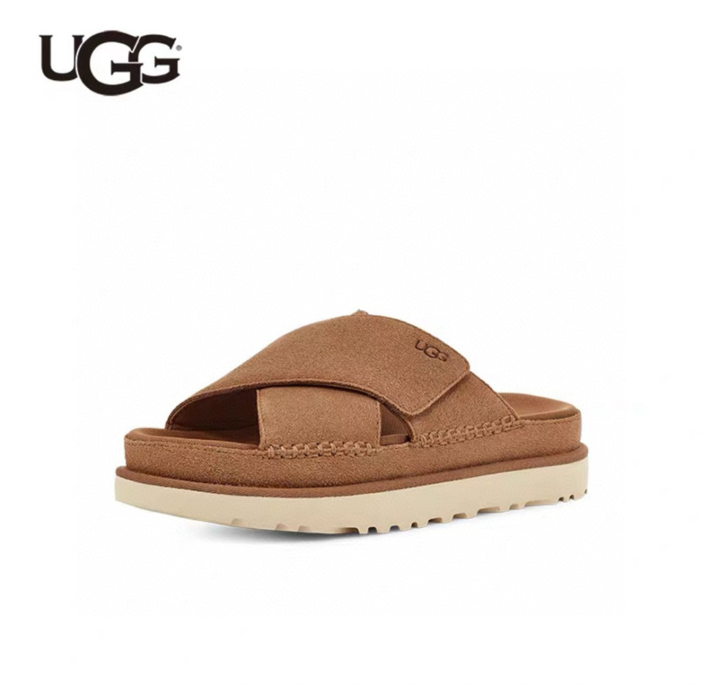 UGG Suede Cross Strap Platform Slide Sandal
