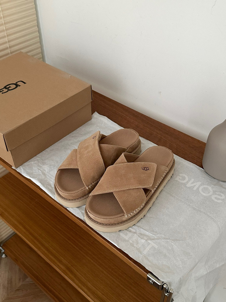 UGG Suede Cross Strap Platform Slide Sandal