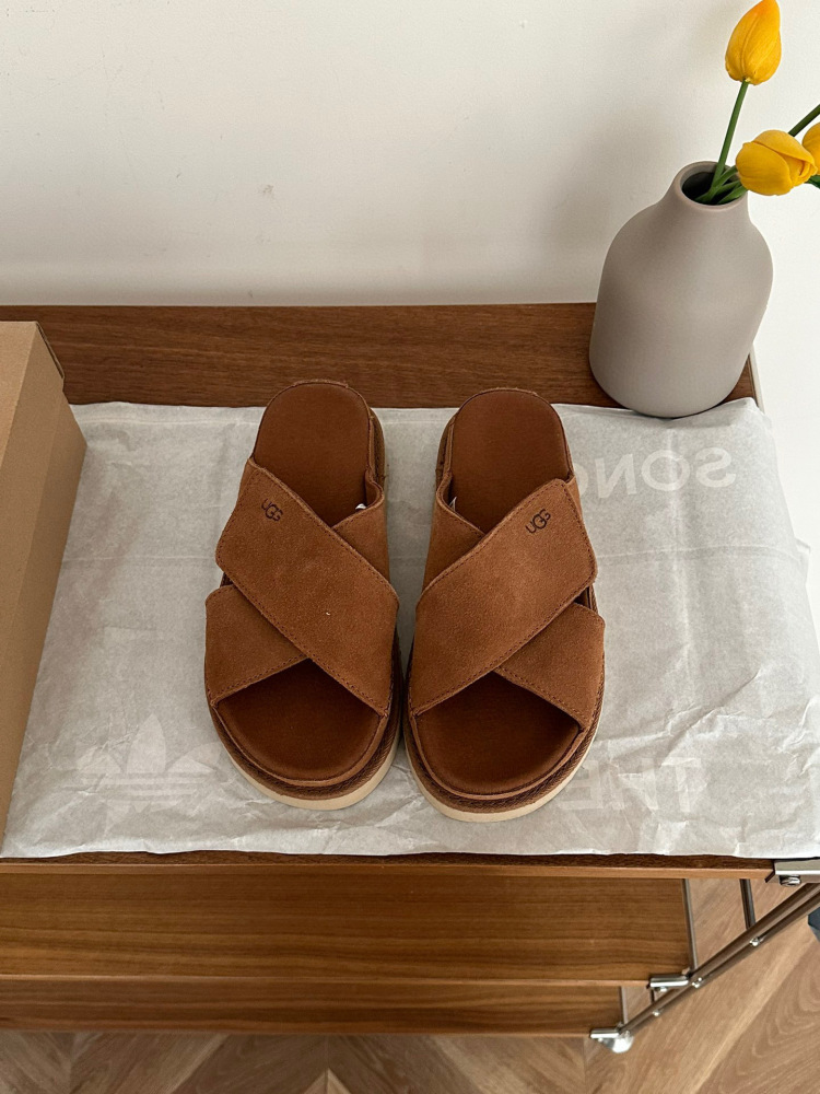 UGG Suede Cross Strap Platform Slide Sandal