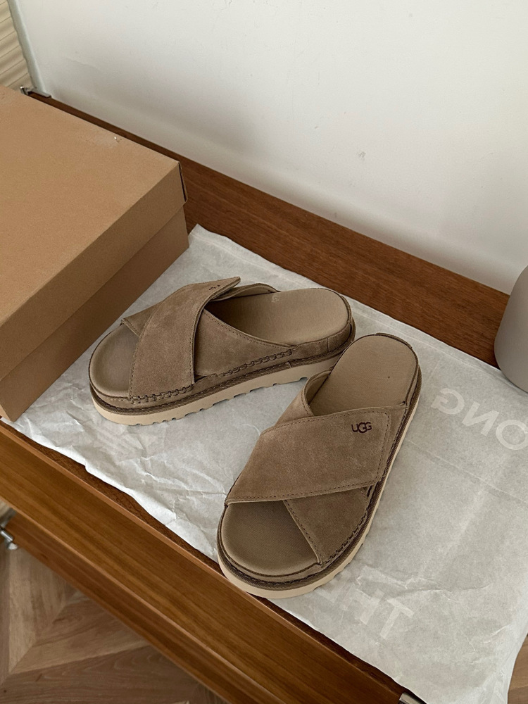 UGG Suede Cross Strap Platform Slide Sandal