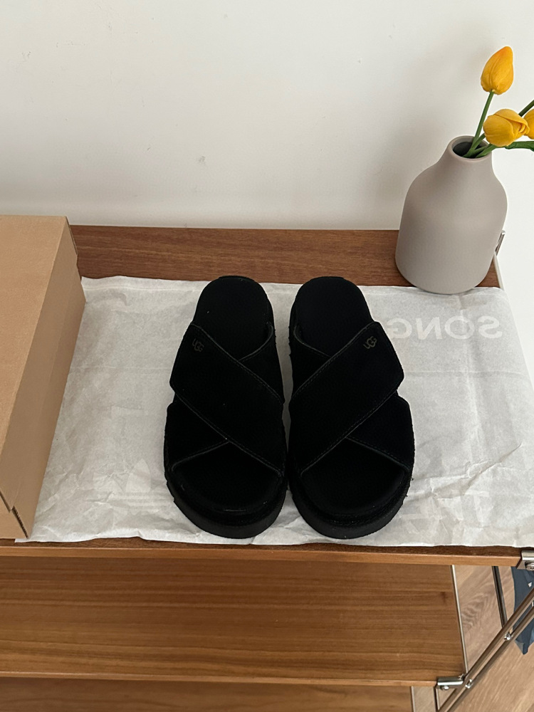 UGG Suede Cross Strap Platform Slide Sandal