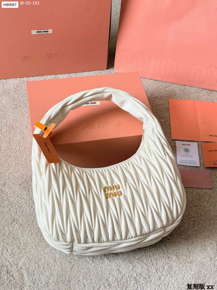 Miu Miu Luxury Leather Hobo Handbag with Gold Logo