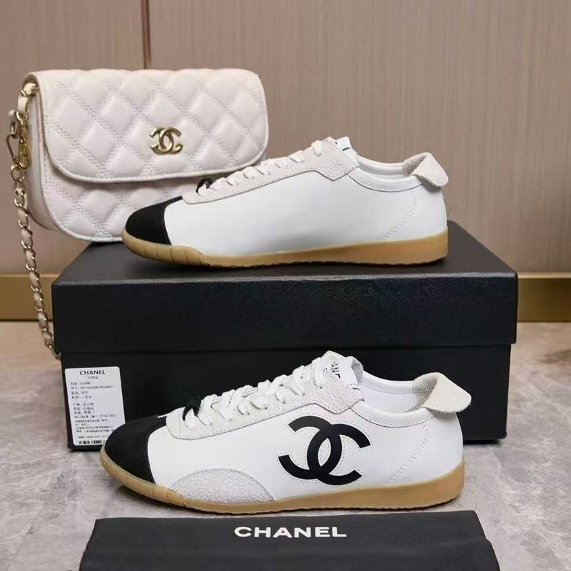 Chanel Two-Tone Leather Low-Top Sneakers