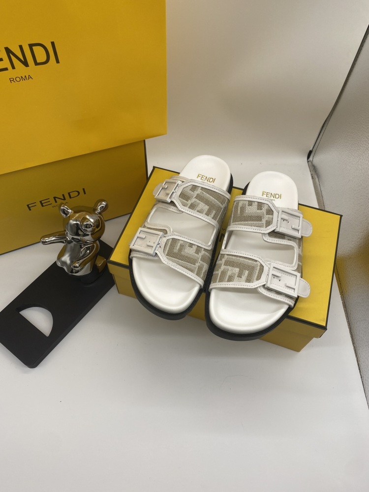 Fendi FF Monogram Double-Strap Slides