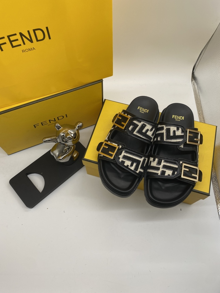 Fendi FF Monogram Double-Strap Slides