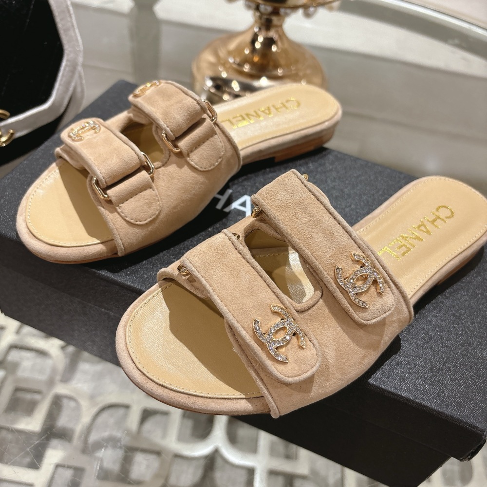 Chanel  Suede Double-Strap Slides
