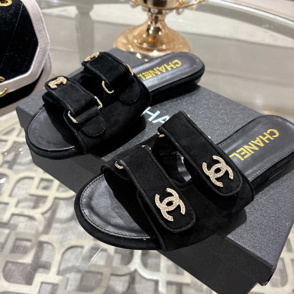 Chanel  Suede Double-Strap Slides