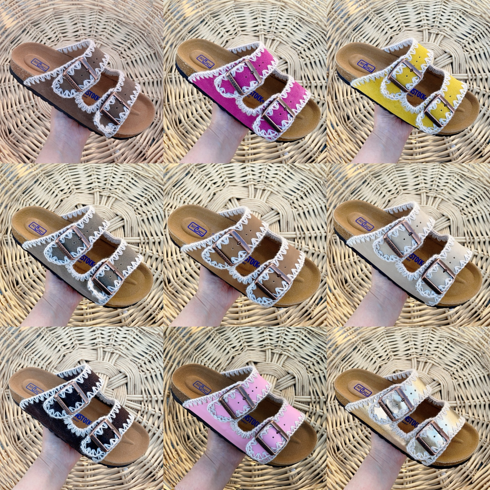 Birkenstock Arizona Style Crochet Trim Suede Sandals