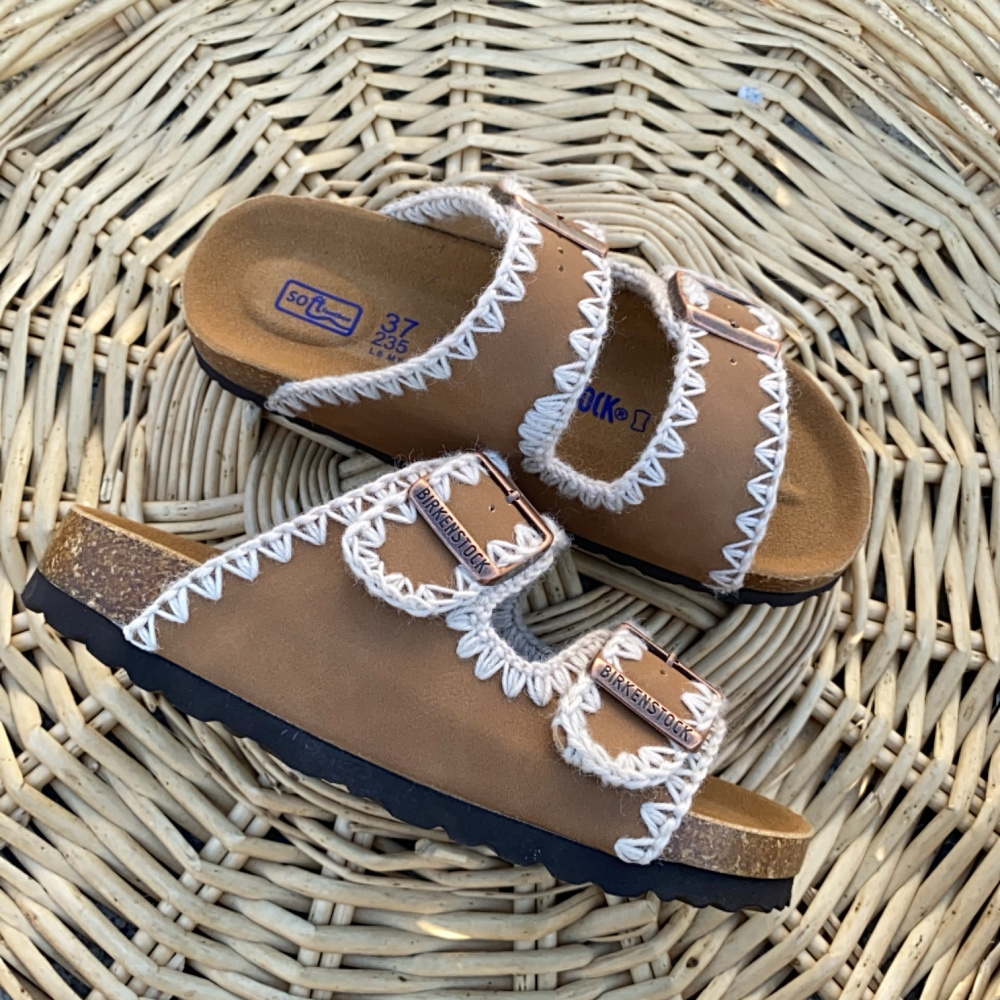 Birkenstock Arizona Style Crochet Trim Suede Sandals
