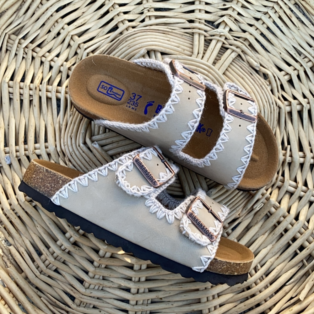 Birkenstock Arizona Style Crochet Trim Suede Sandals
