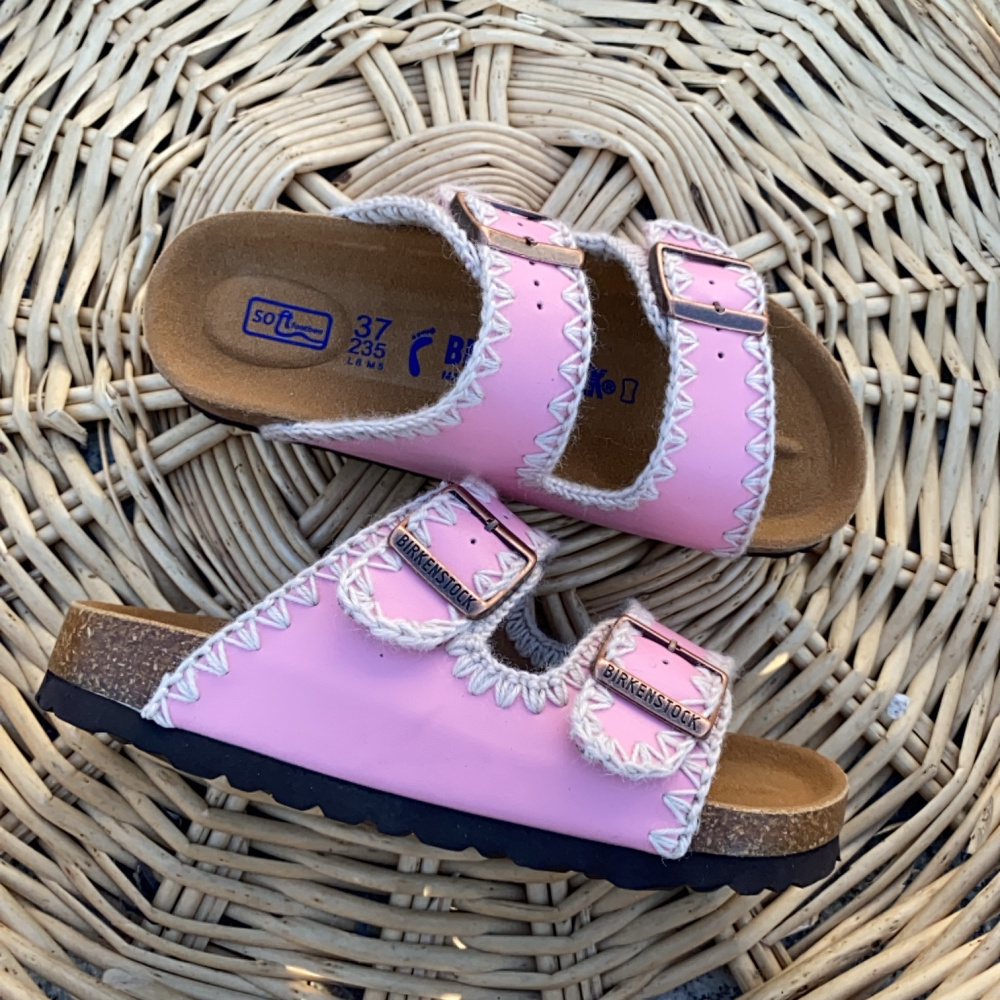 Birkenstock Arizona Style Crochet Trim Suede Sandals