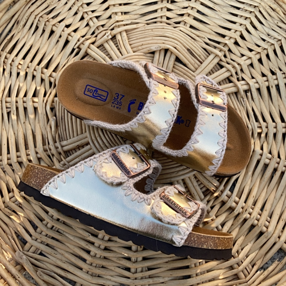 Birkenstock Arizona Style Crochet Trim Suede Sandals