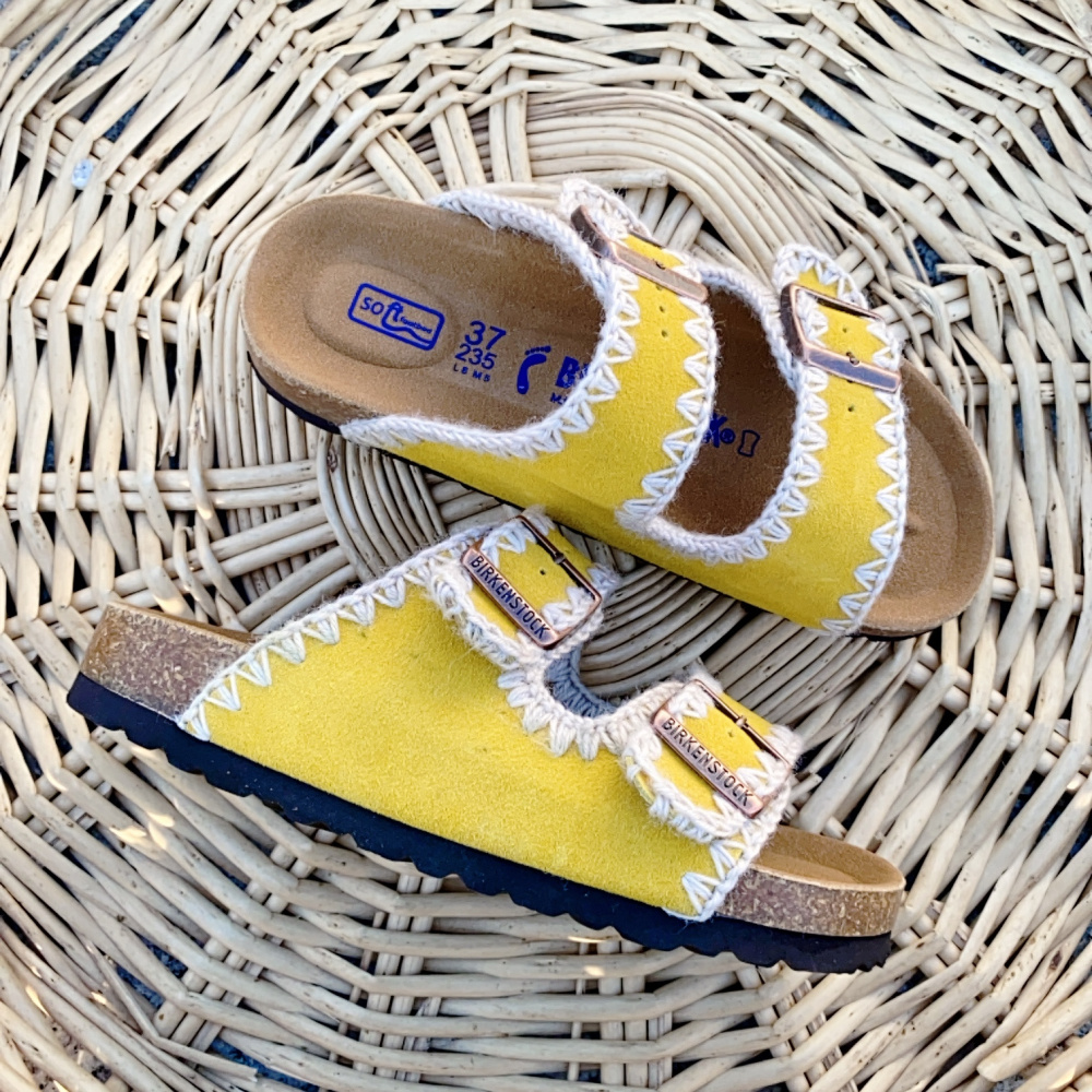 Birkenstock Arizona Style Crochet Trim Suede Sandals