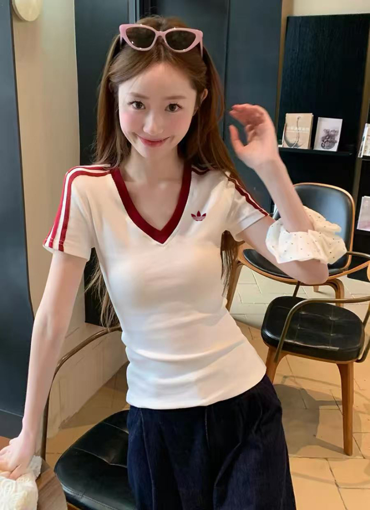 Adidas 2026 Summer Women's Embroidered Short-Sleeve Top (Polyurethane/Elastane Blend)
