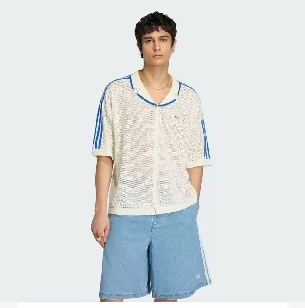 Adidas Couple's hollowed-out knit short-sleeved sweater