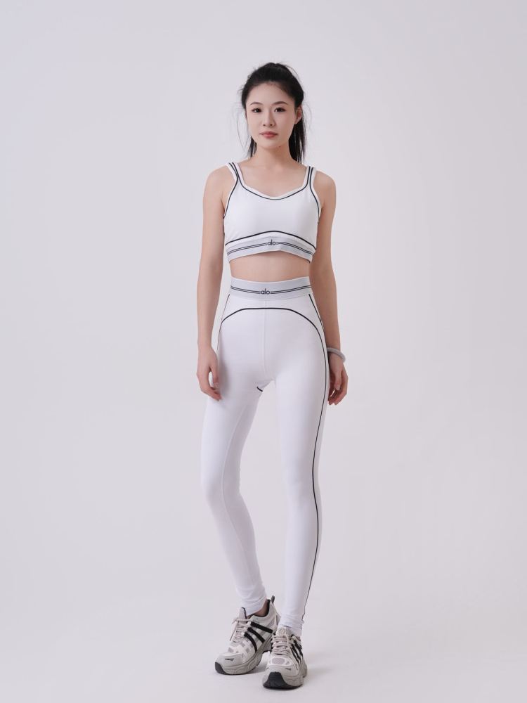 ALO Yoga Set with Striped Color Blocking, High Elasticity and Quick-Drying