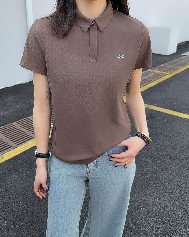 alo yoya business goddess style slim waist polo shirt