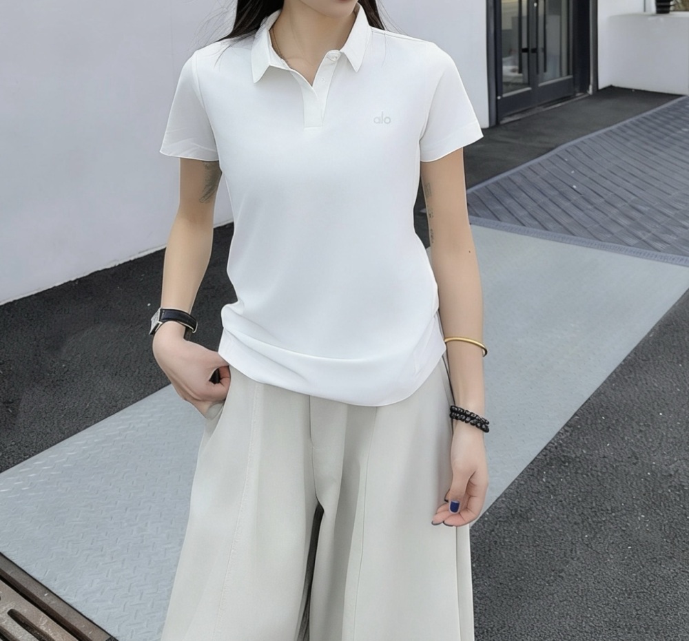 alo yoya business goddess style slim waist polo shirt
