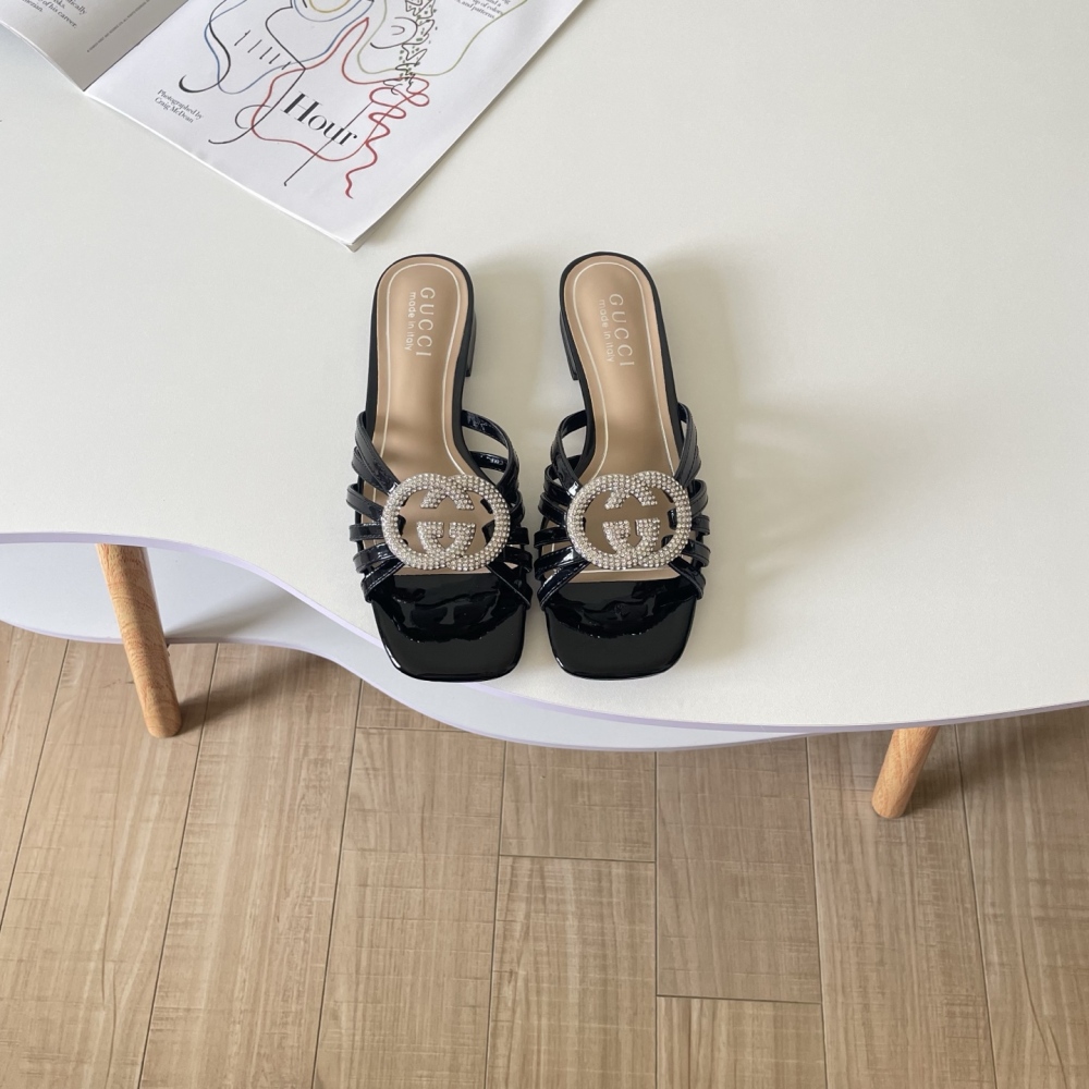 Gucci Double G Rhinestone Cut-Out Flat Slides