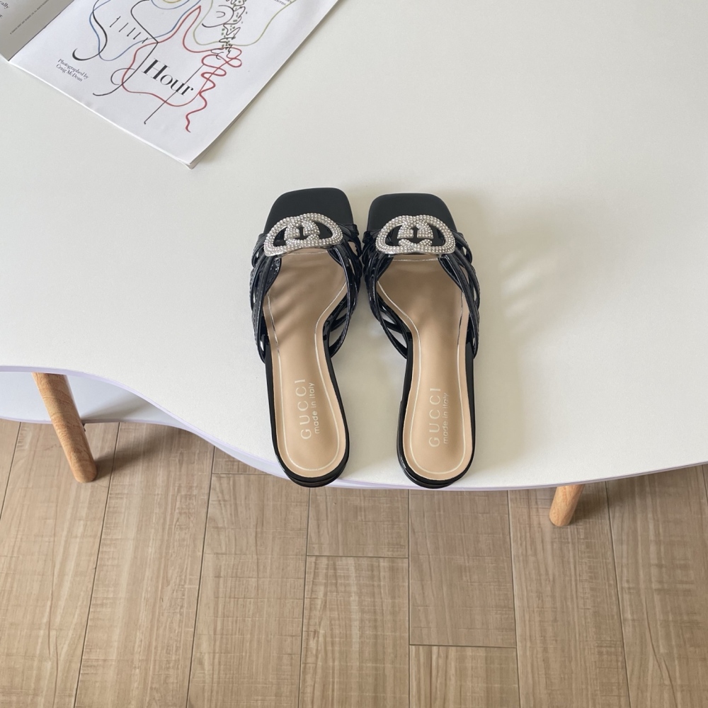 Gucci Double G Rhinestone Cut-Out Flat Slides