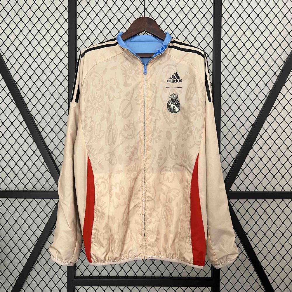 Real Madrid Blue&Beige Trench Coat Reversible Windbreaker Jacket 2024
