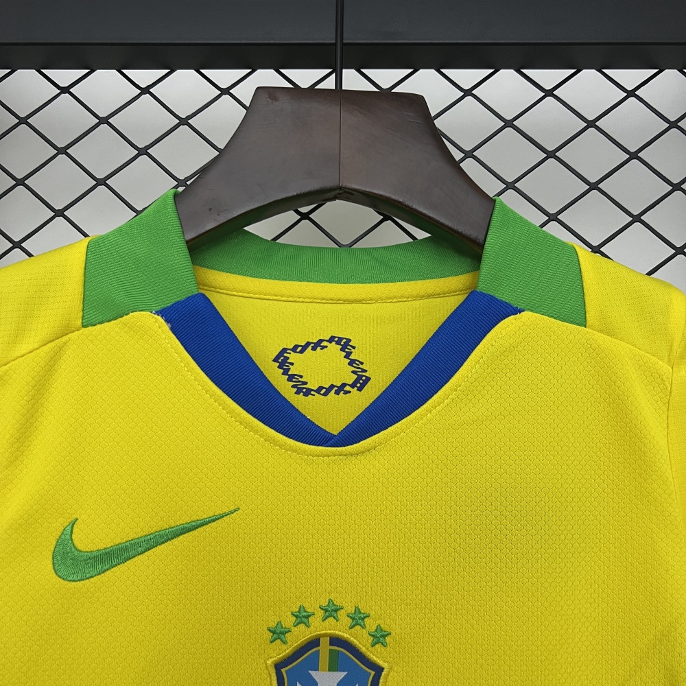 Kids Brazil Home Soccer Kits 2025
