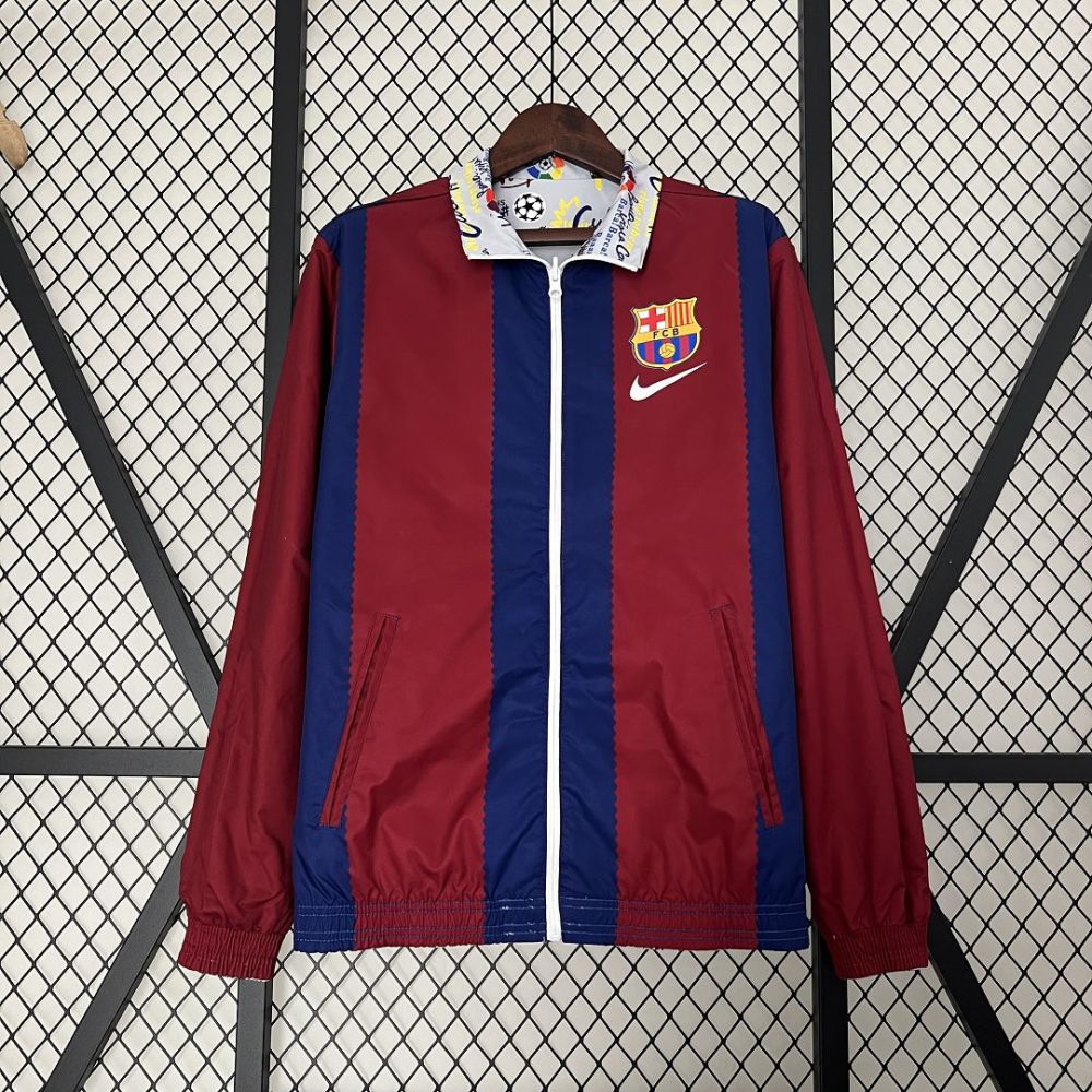 23-24 Barcelona Reversible Windbreaker Red&White Double-Sides Jacket Best Jerseys