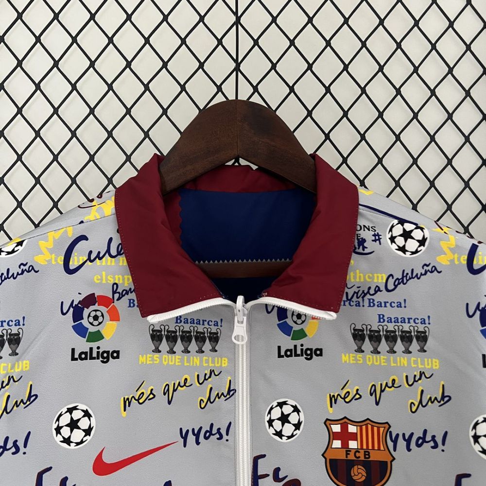 23-24 Barcelona Reversible Windbreaker Red&White Double-Sides Jacket Best Jerseys