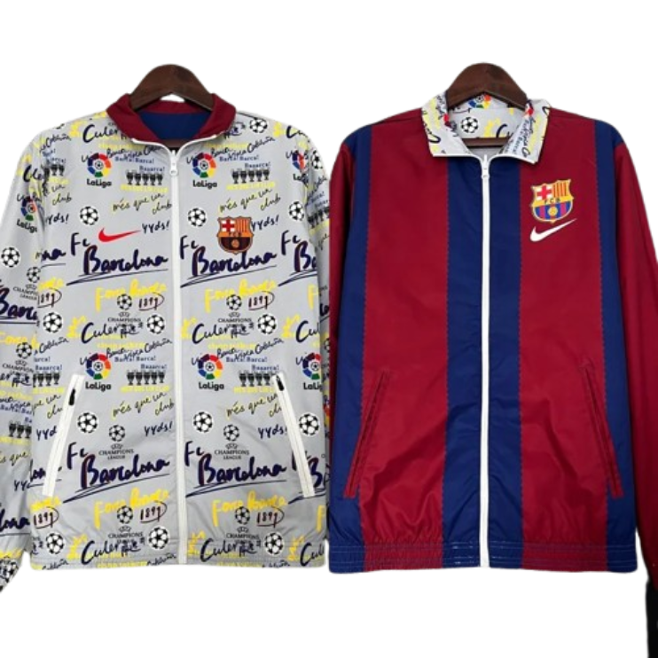23-24 Barcelona Reversible Windbreaker Red&White Double-Sides Jacket Best Jerseys