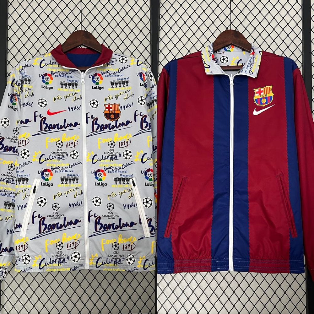 23-24 Barcelona Reversible Windbreaker Red&White Double-Sides Jacket Best Jerseys