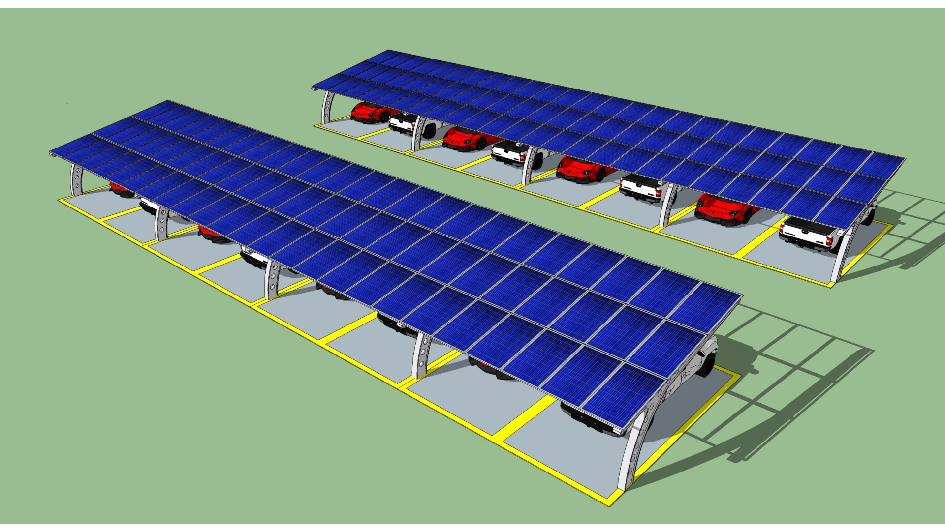 Double-row solar carport installation